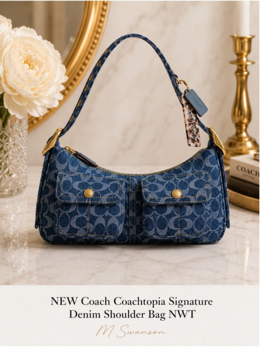 NEW Coach Coachtopia Signature Denim Shoulder Bag Gold Hardware NWT